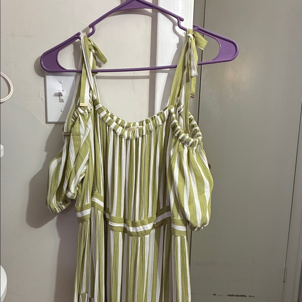 Michael Kors Green and White Striped Maxi Dress